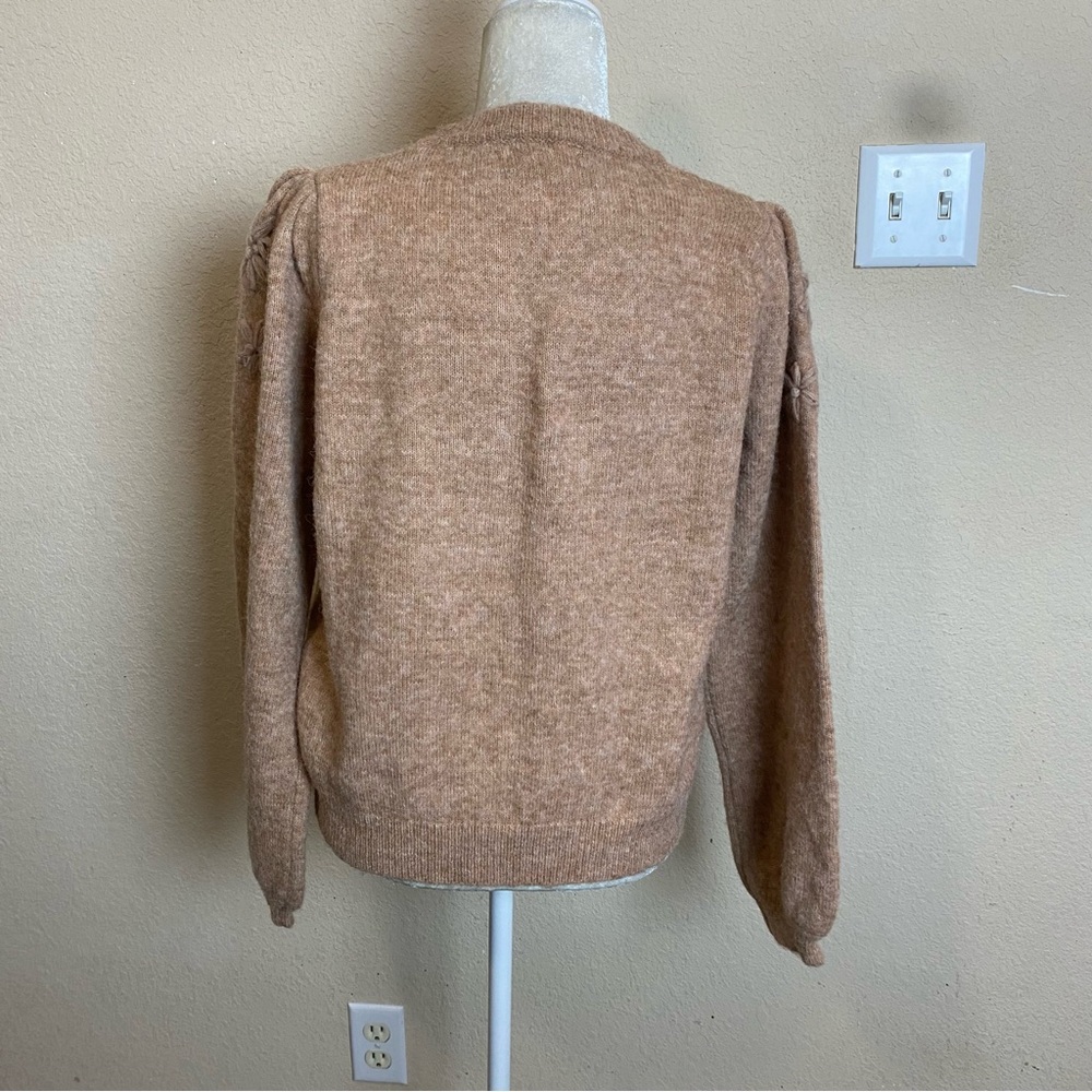 Polagram The Liza Floral Grandma Sweater Women's Tan w/Floral Embroidery Medium - Picture 7 of 12